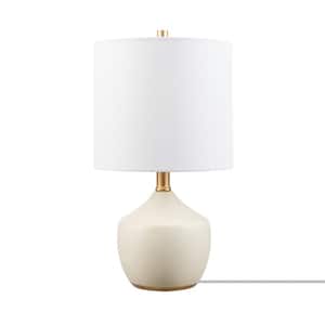 Novogratz Fillmore 16 in. Cream Finish Concrete Textured Ceramic Table Lamp with White Linen Shade