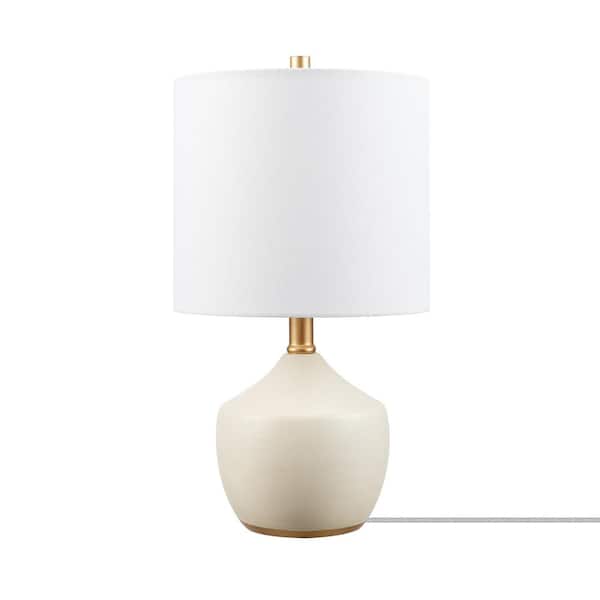 Novogratz x Globe Electric Novogratz Fillmore 16 in. Cream Finish Concrete Textured Ceramic Table Lamp with White Linen Shade