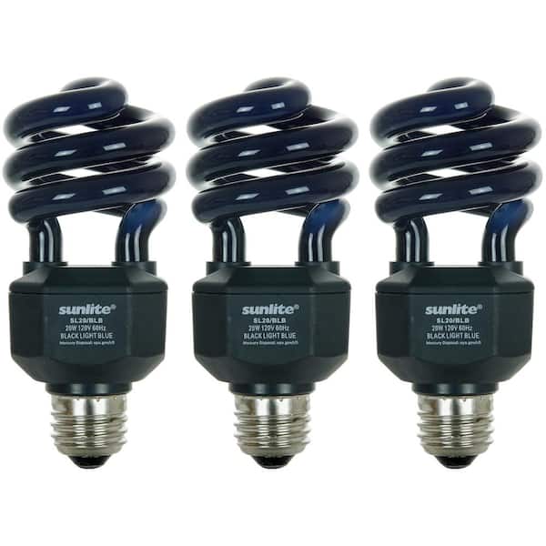 Sunlite 20-Watt T3 E26 Base CFL UV Party Black Light Bulbs (3-Pack)
