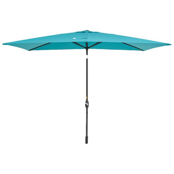 Unbranded 10 ft. x 6.5 ft. Aluminum Market Patio Umbrella in Lake Blue