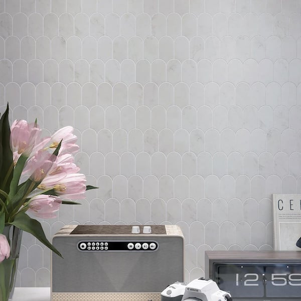 Moonlit Arches Carrara White 12.11 in. x 12.11 in. Picket Polished Marble Mosaic Wall and Floor Tile (10.2 sq.ft./Case)