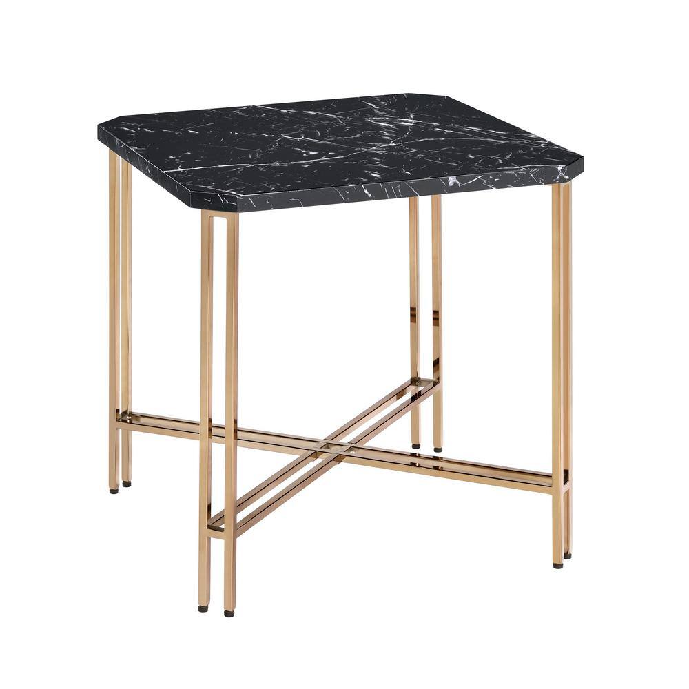 Daxton Black Faux Marble and Gold Metal Square End Table