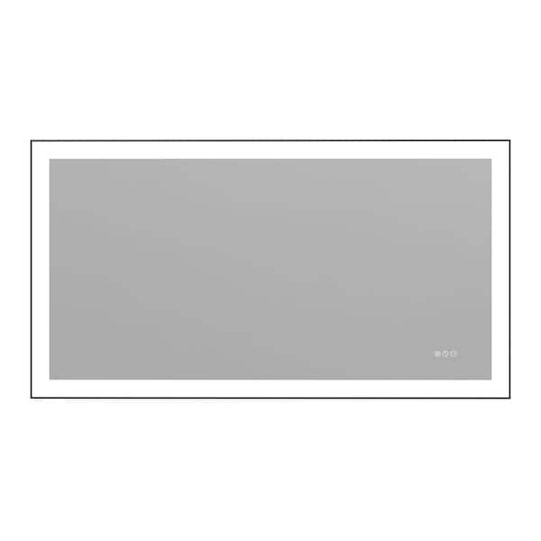 55 in. W x 30 in. H Large Rectangular Framed Anti-Fog Wall-Mounted LED Bathroom Vanity Mirror in Tempered Glass