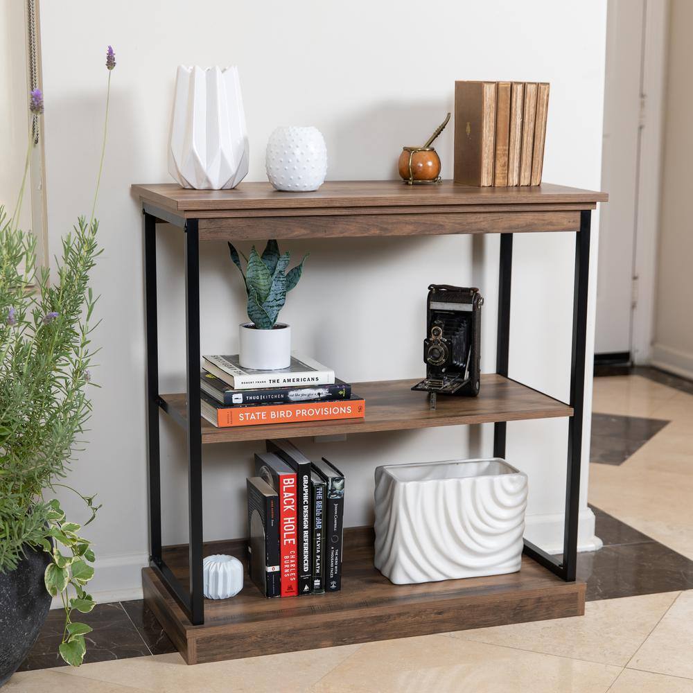 Oslo 37" Aged Maple & Black Metal 3-Shelf Etagere Bookcase
