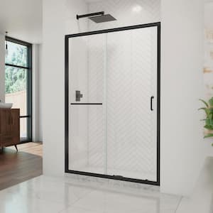 Infinity Z 48 in. W x 72 in. H Sliding Semi Frameless Shower Door in Matte Black Finish with Clear Glass