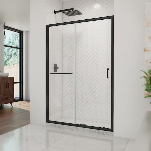 DreamLine Infinity Z 48 in. W x 72 in. H Sliding Semi Frameless Shower Door in Matte Black Finish with Clear Glass