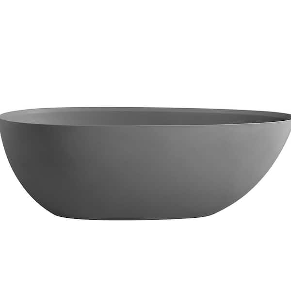 JimsMaison 67 in. x 34 in. Stone Resin Soaking Bathtub with Center Drain in Gun Ash
