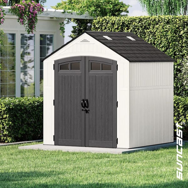 Ridgeland 7 ft. W x 7 ft. D Plastic Resin Storage Shed with Floor (50 sq. ft.) in Ice Cube (White)