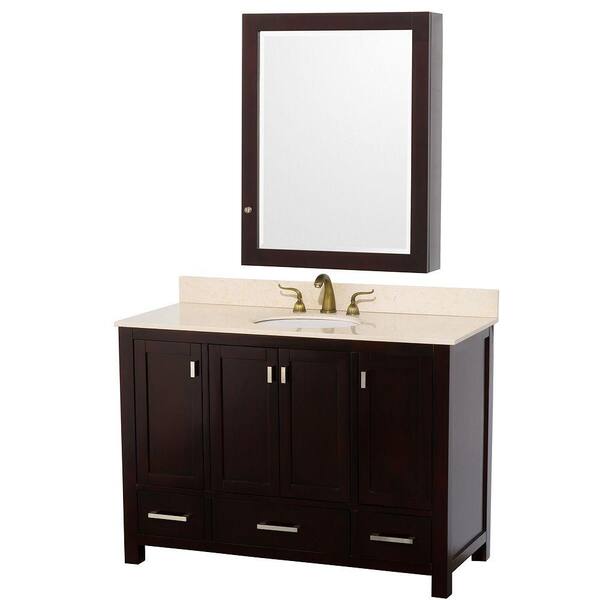 Wyndham Collection Abingdon 49 in. Vanity in Espresso with Marble Vanity Top in Ivory and Medicine Cabinet-DISCONTINUED