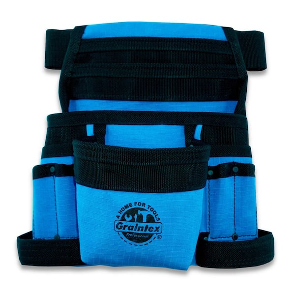 10-Pocket Blue Canvas Finisher Tool Pouch with Belt