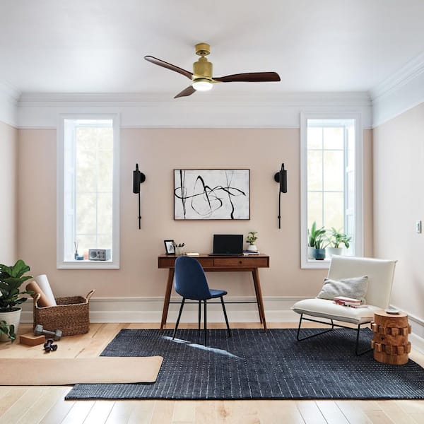 Ridley II 52 in. Indoor Natural Brass Downrod Mount Ceiling Fan with Integrated LED with Wall Control Included