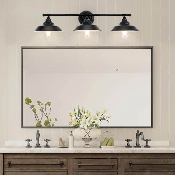 GoYeel 32.24 in. 3 Lights Black Vanity Light with Metal Shades and No Bulbs Included