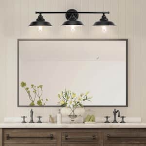 32.24 in. 3 Lights Black Vanity Light with Metal Shades and No Bulbs Included
