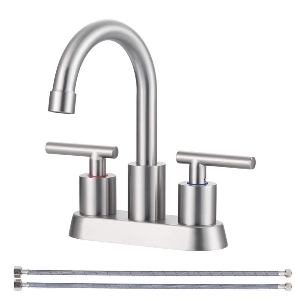 Modern 4 in. Centerset Double Handle Bathroom Sink Faucet with Pop-Up Drain and Removable Aerator in Brushed Nickel price history on PriceWatchPro
