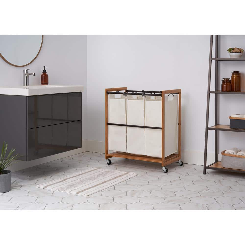 EcoStorage Bamboo and Bronze 3-Bag Laundry Cart with Wheels