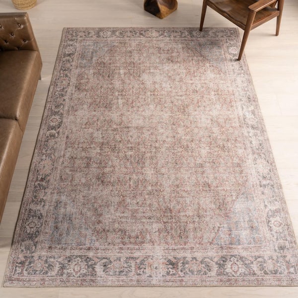 nuLOOM Hillstone Beige 6 ft. 7 in. x 9 ft. Traditional Vintage Medallion Area Rug