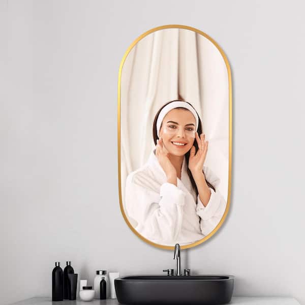Zeafive 18 in. W x 36 in. H Oval Aluminum Framed Wall Bathroom Vanity Mirror  in Brushed Gold BZ36-OGD The Home Depot
