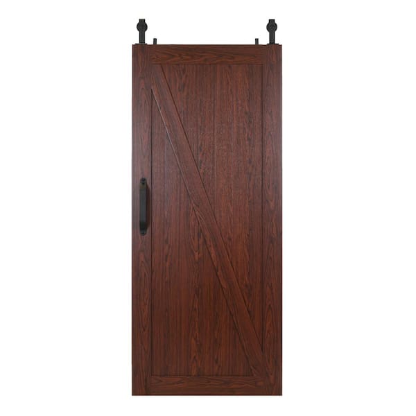 Pinecroft 42 in. x 84 in. Millbrooke Cherry Z Style PVC Vinyl Sliding Barn Door with Hardware Kit - Door Assembly Required