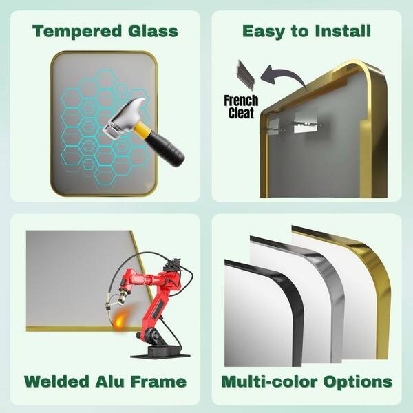 55 in. W x 30 in. H Rectangular Aluminum Framed Wall Bathroom Vanity Wall Mount Mirror in Gold
