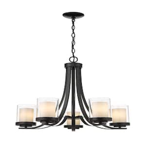 Willow 5-Light Matte Black Chandelier with Glass Shade