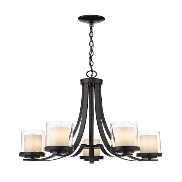 Unbranded Willow 5-Light Matte Black Chandelier with Glass Shade