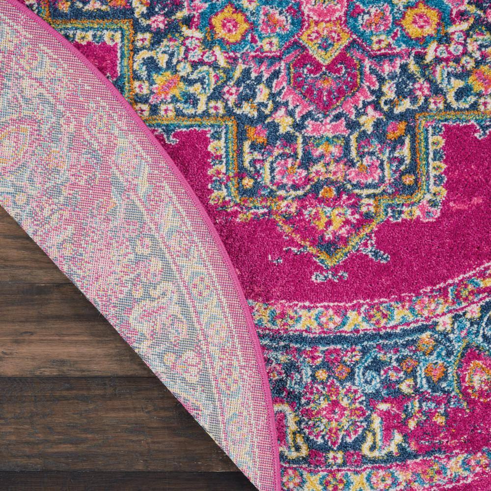Bohemian Bliss Blue Floral Round Synthetic Easy-Care Rug, 5'3"