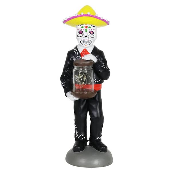 Exhart Day of the Dead Man with LED Sparkle Jar Garden Statue