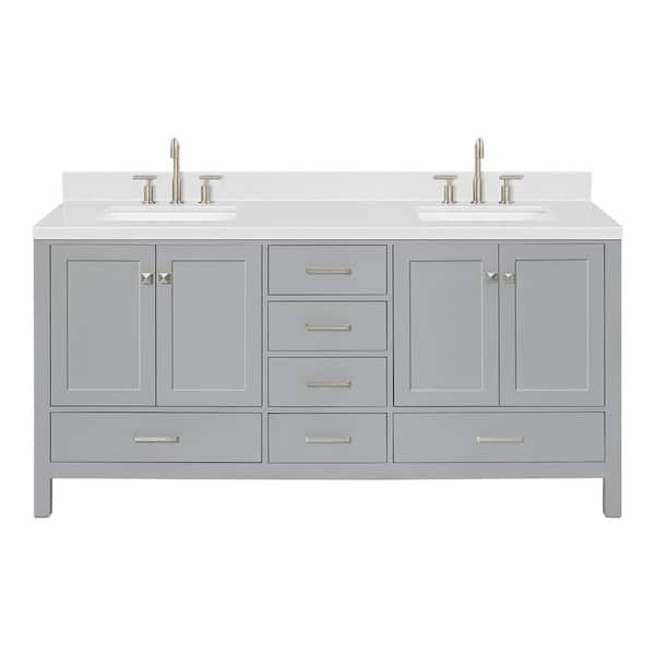 Cambridge 72 in. Double Sink Freestanding Bathroom Vanity in Gray with Carrara White Quartz Top