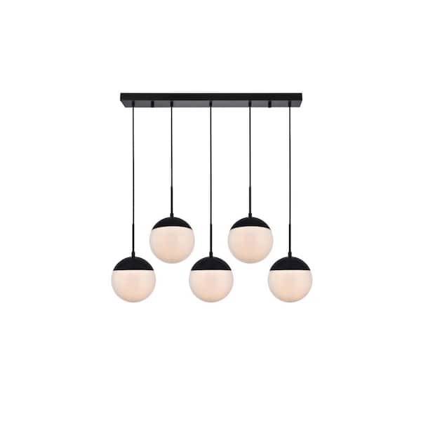 Unbranded Timeless Home Ellie 5-Light Black Rectangular Pendant with 8 in. W x 7.5 in. H Frosted Glass Shade