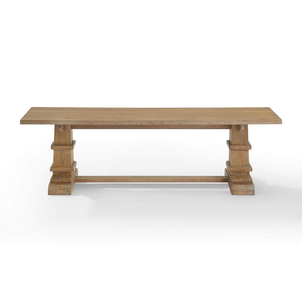 Rustic Brown Farmhouse Wood Dining Bench with Pedestal Columns
