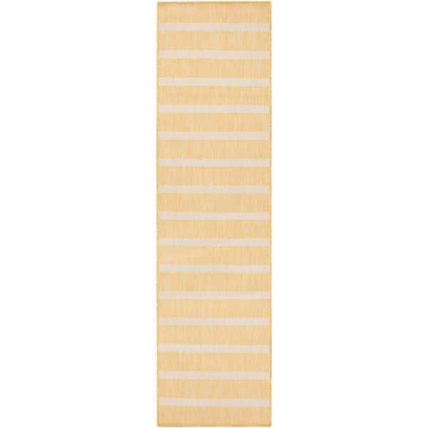 Positano Yellow Ivory 2 ft. x 8 ft. Stripes Contemporary Runner Area Rug