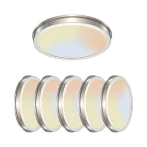14 in. Brushed Nickel Slim Flush Mount with Frosted Glass Shade Integrated LED Dimmable Lamp Energy Star (6-Pack)