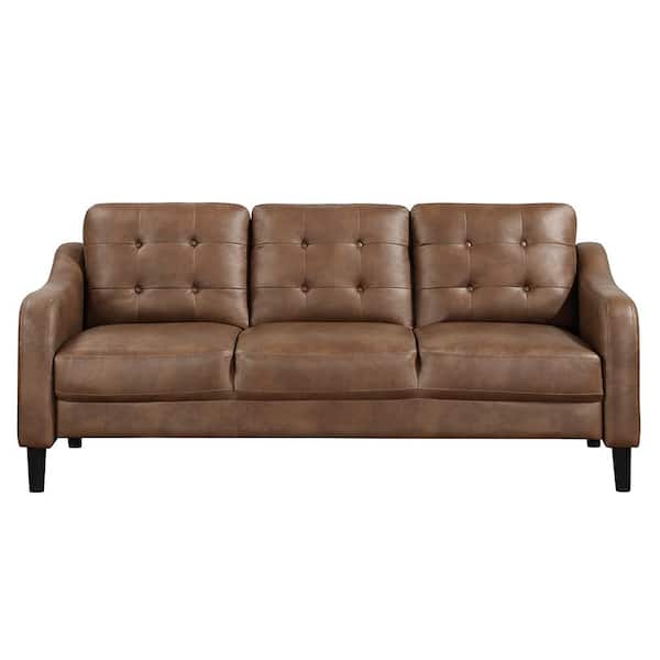 Lazzara Wall Stone 77 in. W Slope Arm Microfiber Rectangle Sofa in Brown