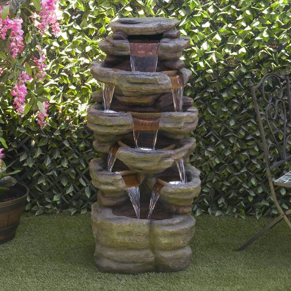 Alpine Corporation 47 in. Tall Floor Stone Tower Cascade