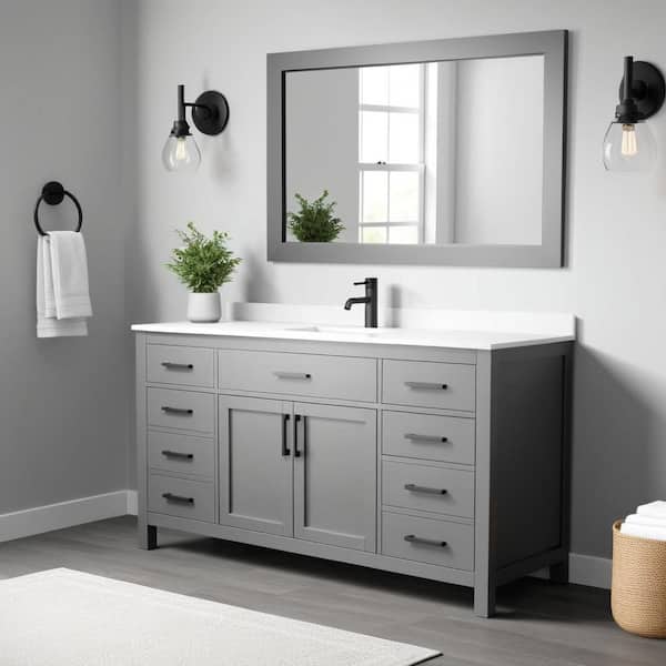 Beckett 66 in. W x 22 in. D x 35 in. H Single Sink Bathroom Vanity in Dark Gray with White Cultured Marble Top