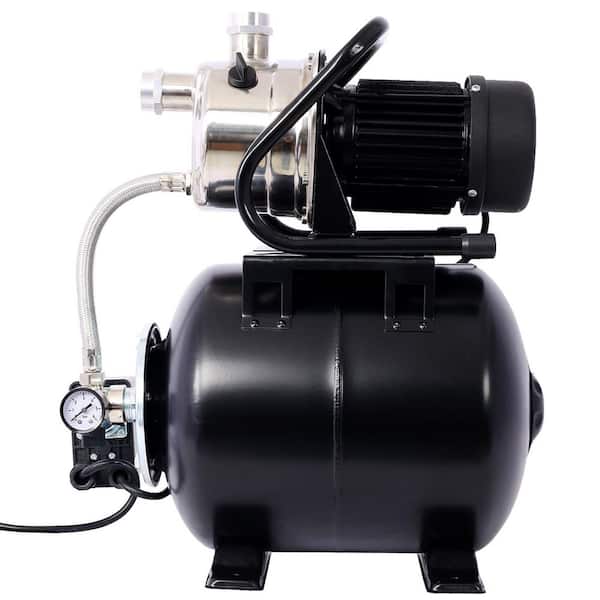 Black 1. 6HP Shallow Well Pump with Pressure Tank, Garden Water Pump, Irrigation Pump, for Home Garden Lawn Farm