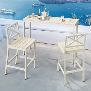 55 in. W Beige Outdoor Bar Table HDPS Material Rectangular Outdoor High Top Table with Metal Frame (Set of 2)