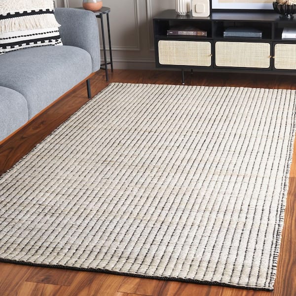 SAFAVIEH Natural Fiber 6 ft. x 6 ft. Ivory Distressed Striped Square ...