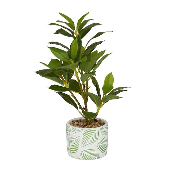 Litton Lane 16 in. H Bay Laurel Artificial Plant with Realistic Leaves and Leaf Patterned Pot