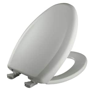 Soft Close Elongated Plastic Closed Front Toilet Seat in Ice Gray Removes for Easy Cleaning and Never Loosens