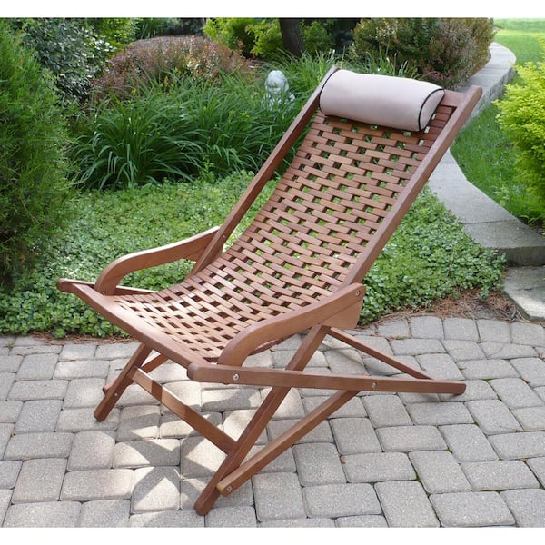 Folding Eucalyptus Swing Outdoor Lounge Chair with Head Pillow