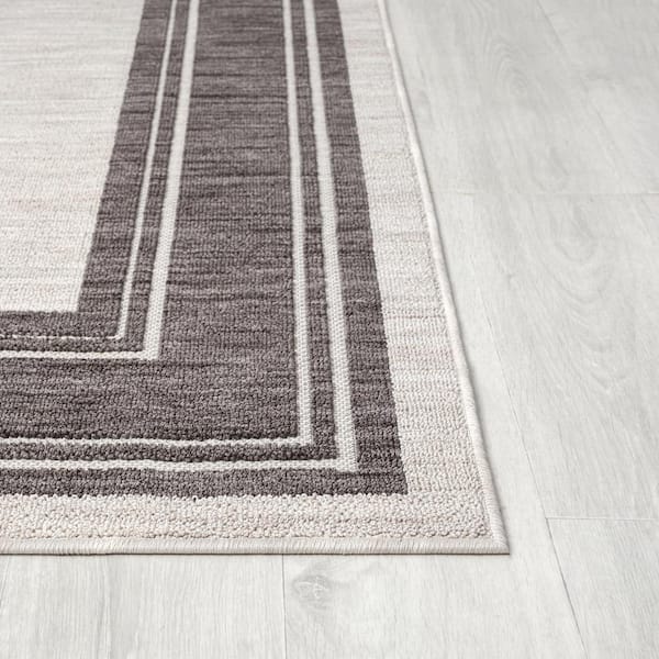 Wyatt Ivory/Gray 7 ft. 10 in. x 8 ft. 10 in. Bordered High-Low Yarn Indoor/Outdoor Area Rug