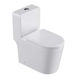 1-piece 0.8/1.28 GPF Dual Flush Elongated Toilet in White 12'' Rough-In with Seat Included