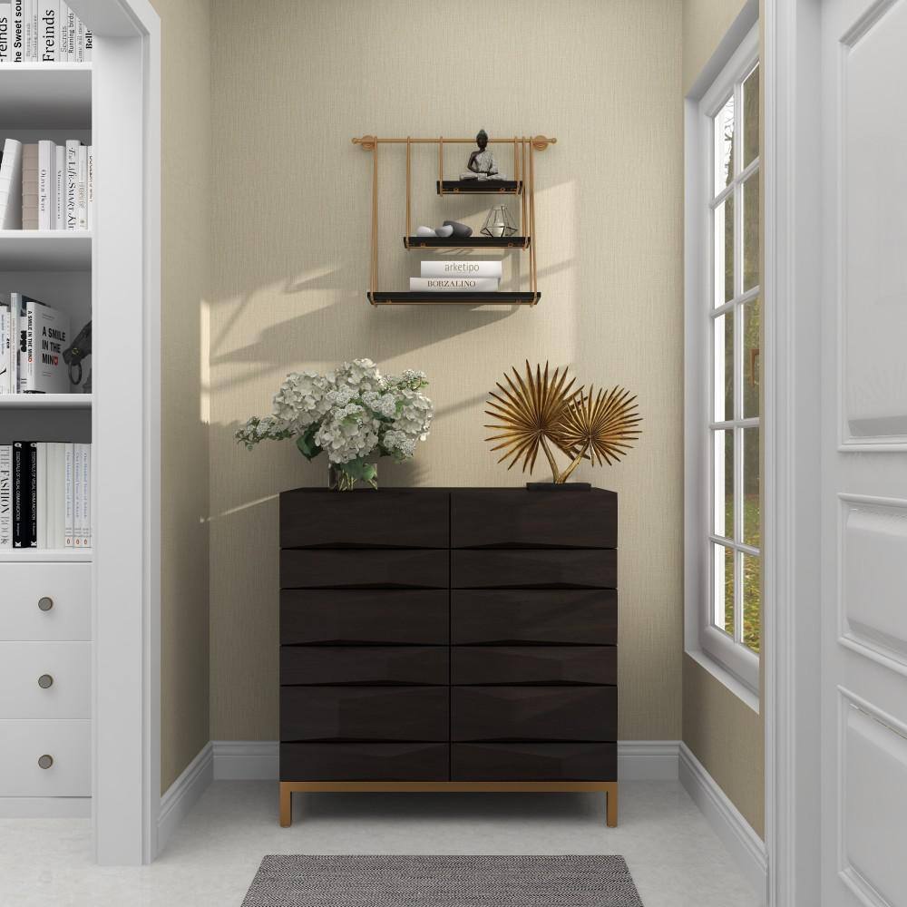 Black and Gold 26" Floating Wood Wall Shelf