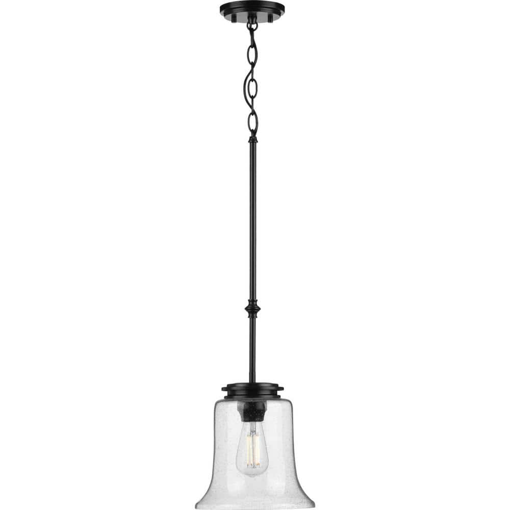 Matte Black Mini Pendant with Seeded Glass Shade