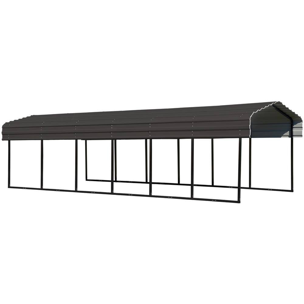 Charcoal Galvanized Steel Carport with Black Frame, 10 ft. x 29 ft. x 7 ft.