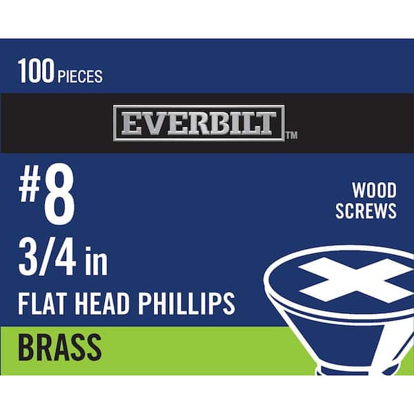 Everbilt #8 x 3/4 in. Phillips Flat Head Brass Wood Screw (100-Pack)