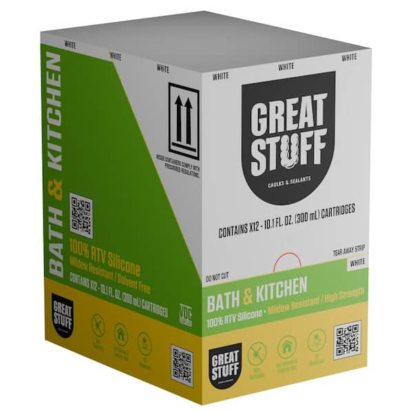 GREAT STUFF 10.1 fl. oz. White Bath and Kitchen General Purpose 100% RTV Silicone Sealant (12-Pack)