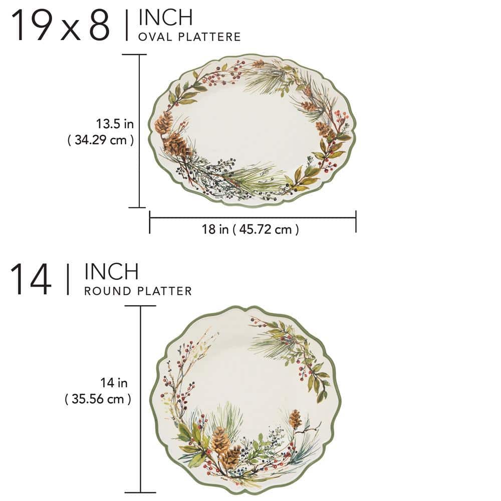 Winter's Forest Melamine Christmas Platter Set, Round and Oval