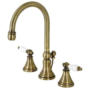 Governor 2-Handle High Arc 8 in. Widespread Bathroom Faucets with Brass Pop-Up in Antique Brass